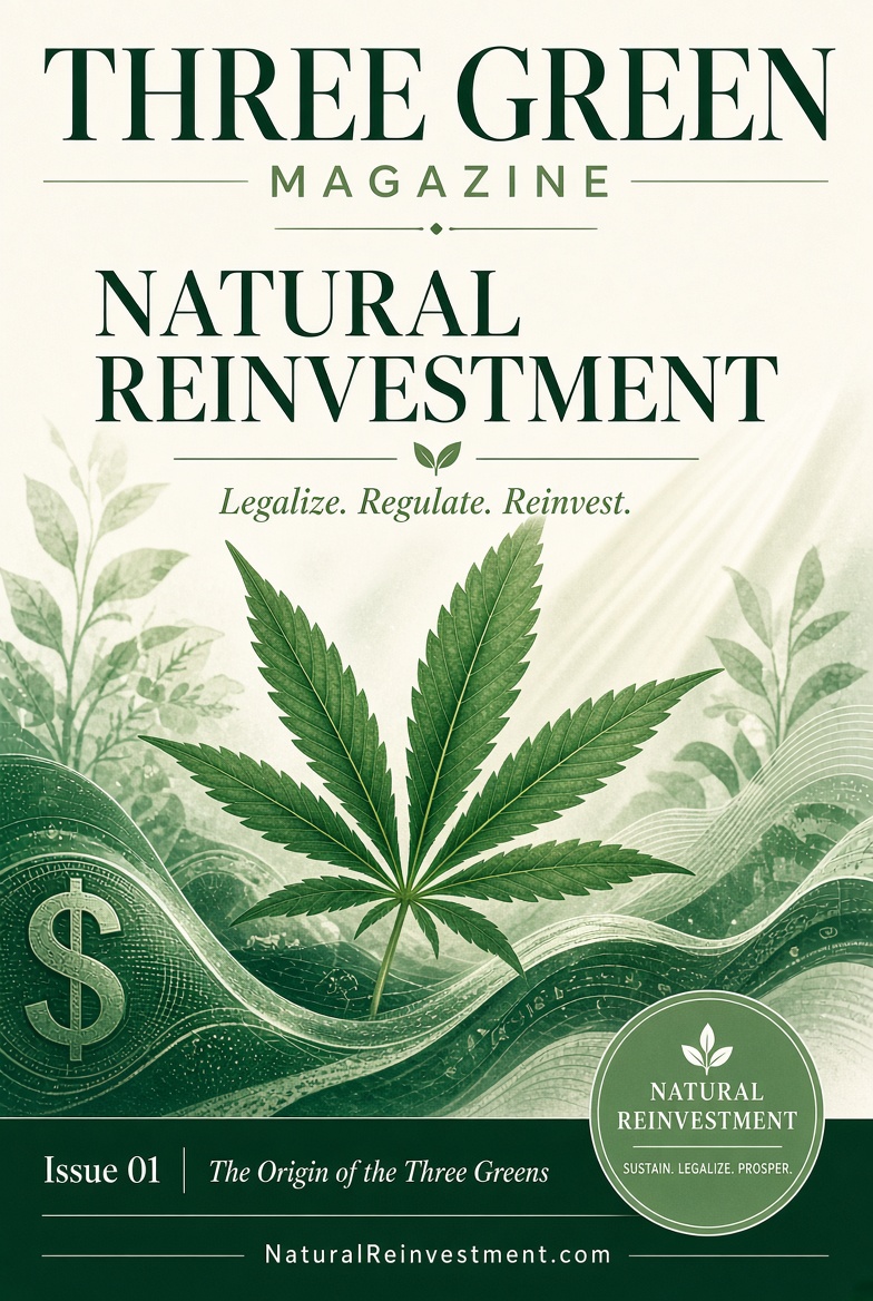 Three Green Magazine Issue 01 cover — Natural Reinvestment